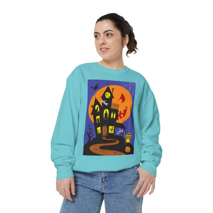 Halloween Night at the Haunted House Unisex Garment-Dyed Sweatshirt