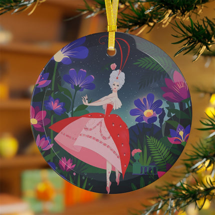 🌙🌺 Moonlight Waltz Among The Blossoms Glass Ornament – Art Deco Floral Enchantment