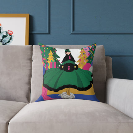 🎄🎁 The Emerald Christmas Belle Square Pillow – Colorful Holiday Fashion Fantasy