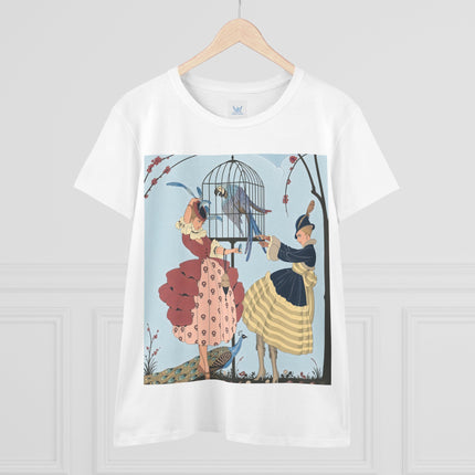🦚🦜 The Ladies Of The Garden Aviary Cotton Tee – Art Deco Bird Fantasy