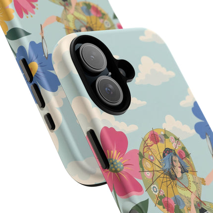 🌸🪞 The Floral Parasol Reflection Phone Case – Art Deco Garden Fantasy