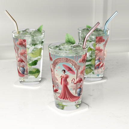 Petals, Porcelain, and Flamingos Pint Glass, 16oz