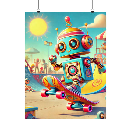 🛹🤖 The Skate Park Robot Matte Vertical Poster – Action, Energy & Retro Fun