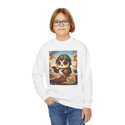 Owl on the Front Lines Youth Crewneck Sweatshirt – Courage, Wisdom & Quiet Strength