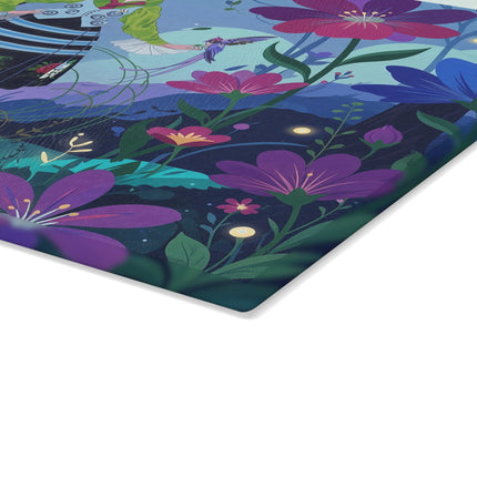 🌙🌸 The Lady Of The Firefly Garden Glass Cutting Board – Art Deco Midnight Floral Fantasy