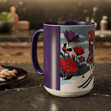 🎿❄️ The Winter Flower Skier Colorful Mug – Art Deco Alpine Fantasy