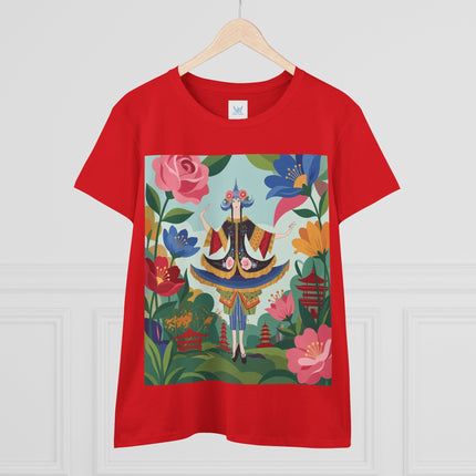 🌸🏯 The Pagoda Garden Enchantress Cotton Tee – Colorful Art Deco Fashion Fantasy