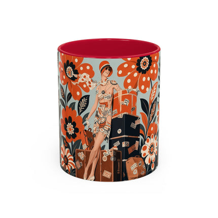 🧳🌼 The Grand Floral Voyage Colorful Mug – Art Deco Travel Elegance