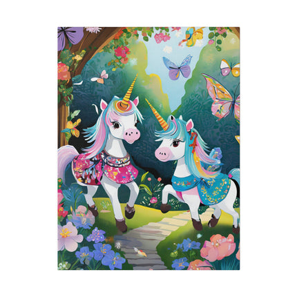 Baby Unicorns and Fluttering Butterflies Matte Canvas, Stretched, 0.75"