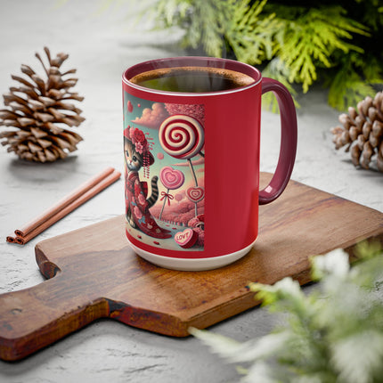 Whimsical Geisha Kitten in a Valentine Garden Colorful Mugs (11oz, 15oz)