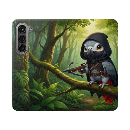 🪶🌲 The African Grey Sentinel Flip Case – Quiet Strength & Woodland Adventure