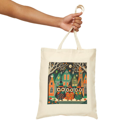 Night of the Trick-or-Treating Owlets Cotton Canvas Tote Bag