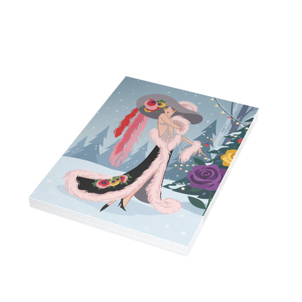 🌹❄️ The Lady Of The Snowy Rose Greeting Card – Art Deco Holiday Elegance