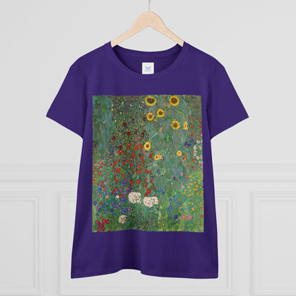 Farm Garden with Sunflowers by Gustav Klimt Women's Midweight Cotton Tee