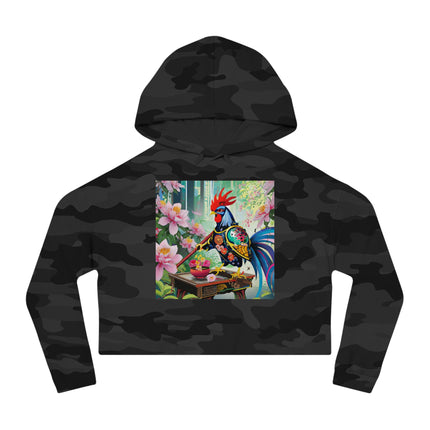 Cyberpunk Rooster Cropped Hooded Sweatshirt