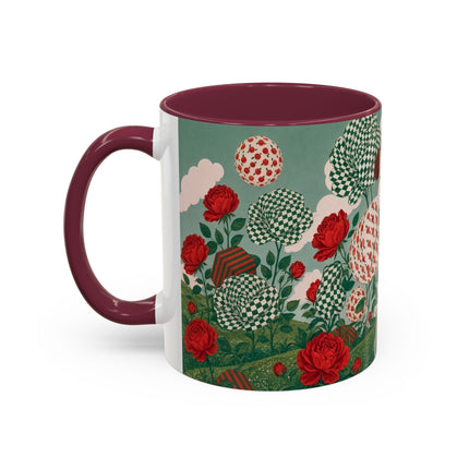 🌹💚 The Scarlet Rose Checkerboard Garden Colorful Mug – Art Deco Floral Whimsy
