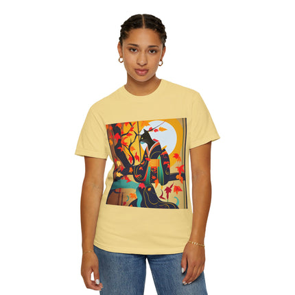 Black Cat in Kimono Unisex Garment-Dyed T-shirt