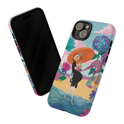 🌊☂️ The Lady Of The Flowered Seashore Phone Case – Art Deco Seaside Fashion