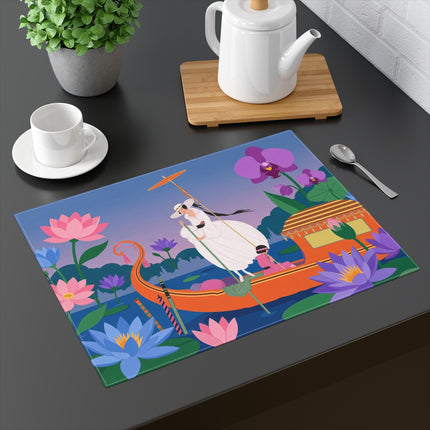 🪷🛶 The Lady Of The Lotus Lake Placemat – Art Deco Garden Voyage