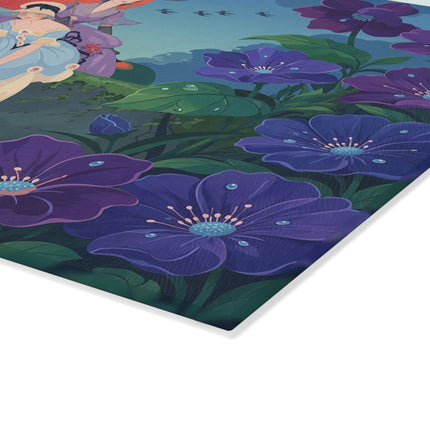 💜🌸 The Lady Of The Violet Garden Glass Cutting Board – Art Deco Floral Elegance