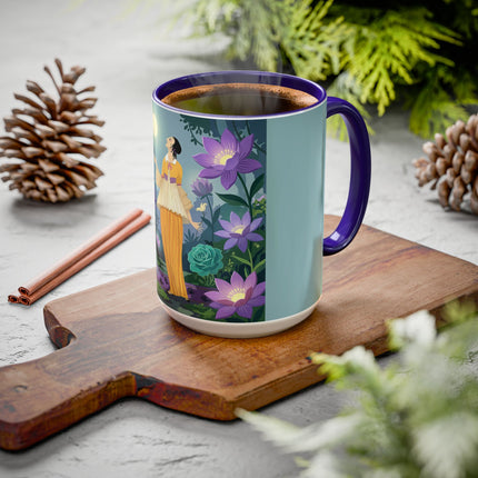 The Lady Of The Moonlit Garden Colorful Mugs – Art Deco Botanical Serenity