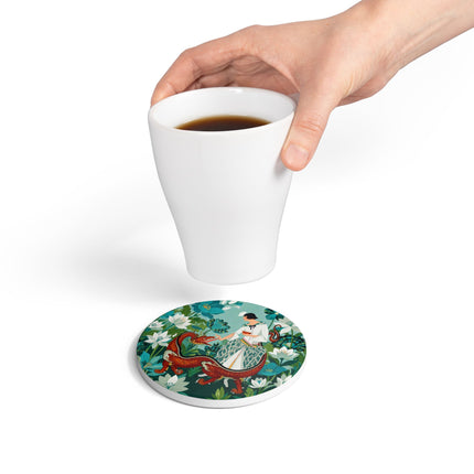 🐉🌿 The Dragon Keeper Ceramic Coaster – Art Deco Floral Fantasy