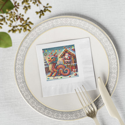 Playful Dragon's Christmas White Coined Napkins