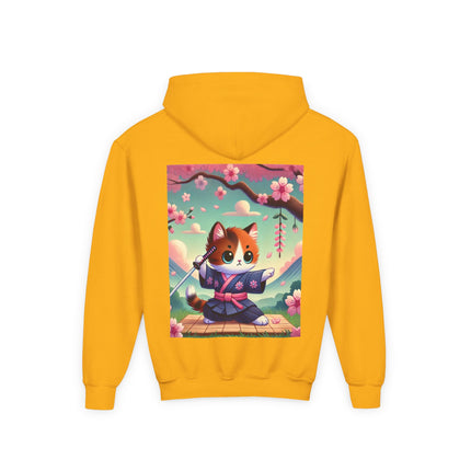 Samurai Kitten Youth Hooded Sweatshirt – Strength, Balance & Playful Courage