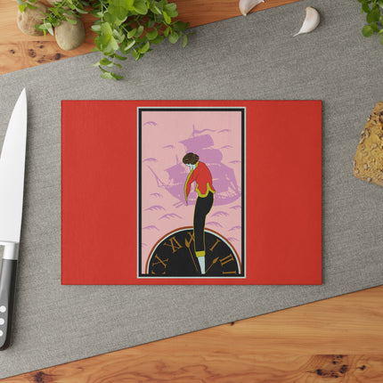 Woman Waiting for her Beloved at 1:59 Glass Cutting Board