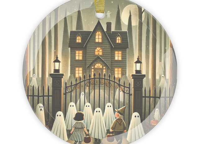 Ghostly Welcome – A Halloween Night Glass Ornament