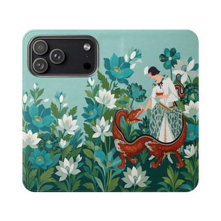 🐉🌿 The Dragon Keeper Flip Case – Art Deco Floral Fantasy