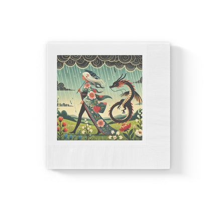 The Dragon Fairy’s Stride White Coined Napkins