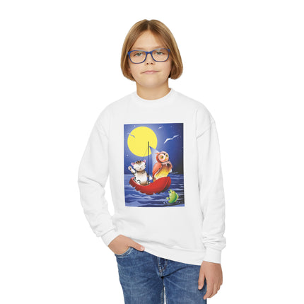 Embarking on a Moonlit Journey Youth Crewneck Sweatshirt – Whimsical Ocean Adventure