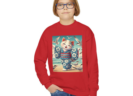 Geisha Kitten by the Seaside Youth Crewneck Sweatshirt