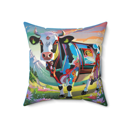 Cyber Glitch Cow Spun Polyester Square Pillow