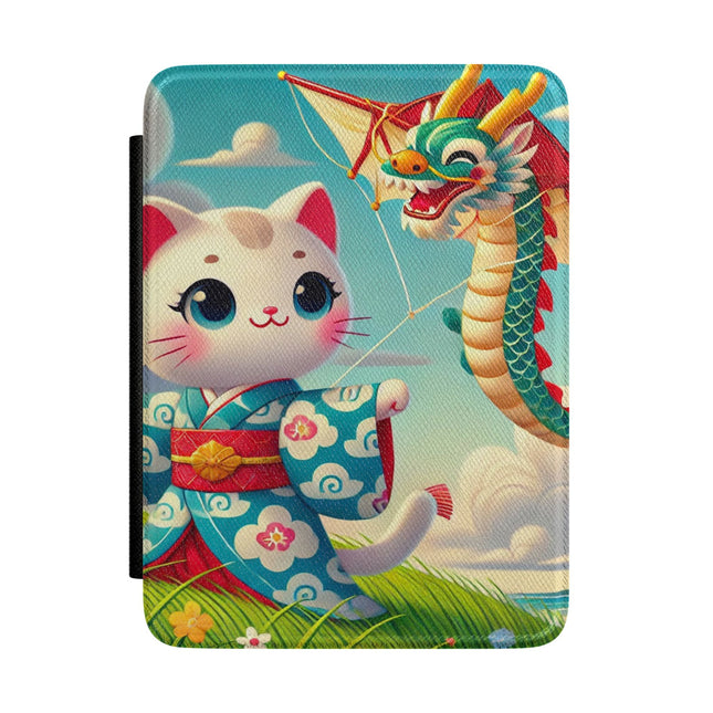 Geisha Kitten and the Dragon Kite Kindle Case – Joyful Adventure & Dragon Spirit