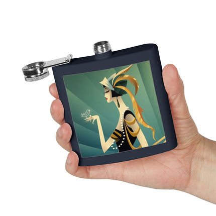 Art Deco Flapper with Bird Flask – Elegant Glamour & Timeless Style