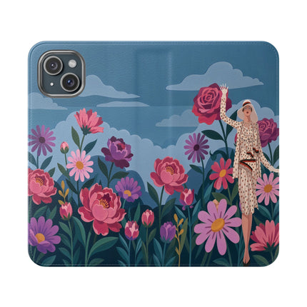 🌸☁️ The Lady Among The Giant Flowers Flip Case – Art Deco Floral Fantasy