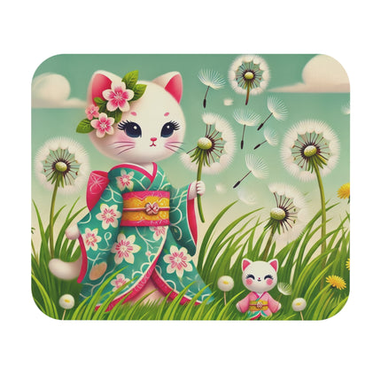 Geisha Kitten and the Dandelion Wish Mouse Pad – Gentle Wishes & Quiet Wonder