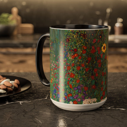 Farm Garden with Sunflowers by Gustav Klimt Colorful Mugs (11oz, 15oz)