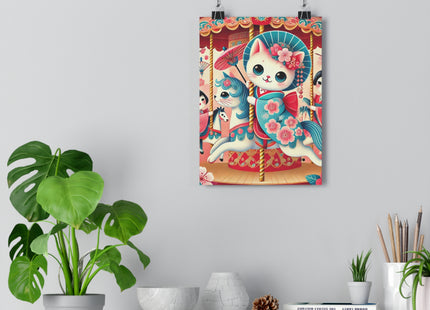 Geisha Kitten's Enchanted Carousel Giclée Art Print