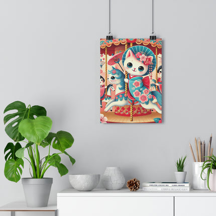 Geisha Kitten's Enchanted Carousel Giclée Art Print