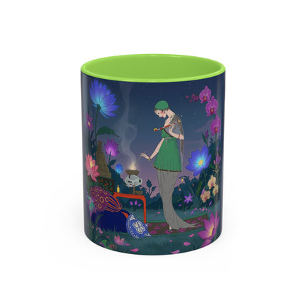 Moonlit Incense Ceremony Colorful Mugs – Art Deco Meditation Garden