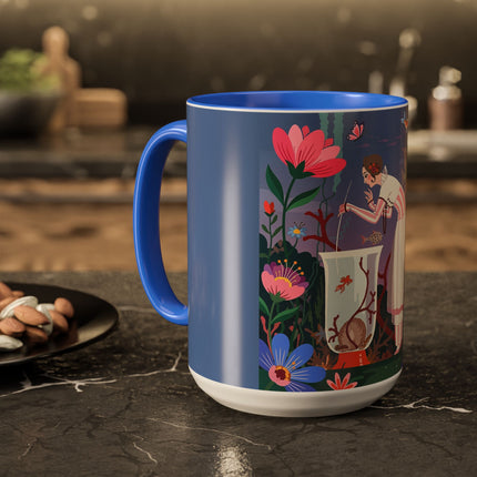 The Lady Of The Enchanted Aquarium Colorful Mugs – Art Deco Aquatic Elegance
