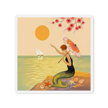🧜‍♀️☂️ The Mermaid With The Parasol Die-Cut Magnets – Art Deco Seaside Fantasy