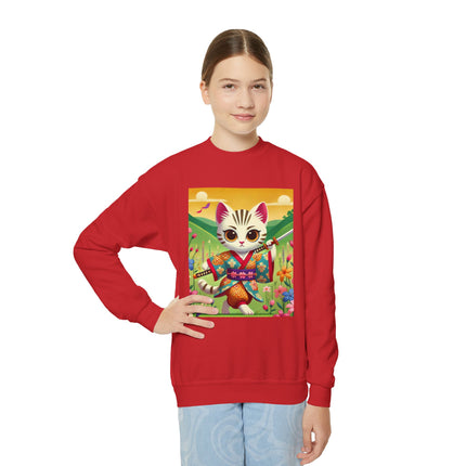 Samurai Kitten Youth Crewneck Sweatshirt – Grace, Discipline & Whimsical Strength