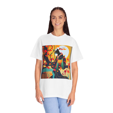 Black Cat in Kimono Unisex Garment-Dyed T-shirt