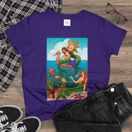 Three Mermaids with Strings of Pearls by Carlo Chiostri Women's Midweight Cotton Tee