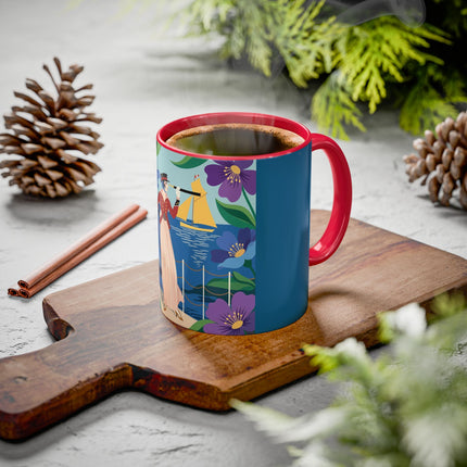 The Lady Of The Golden Horizon Colorful Mugs – Art Deco Coastal Elegance