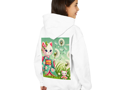 Geisha Kitten and the Dandelion Wish Youth Heavy Blend Hooded Sweatshirt
